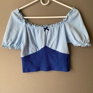 Cider top women's‎ size M off shoulder milkmaid cottage core blue NWT